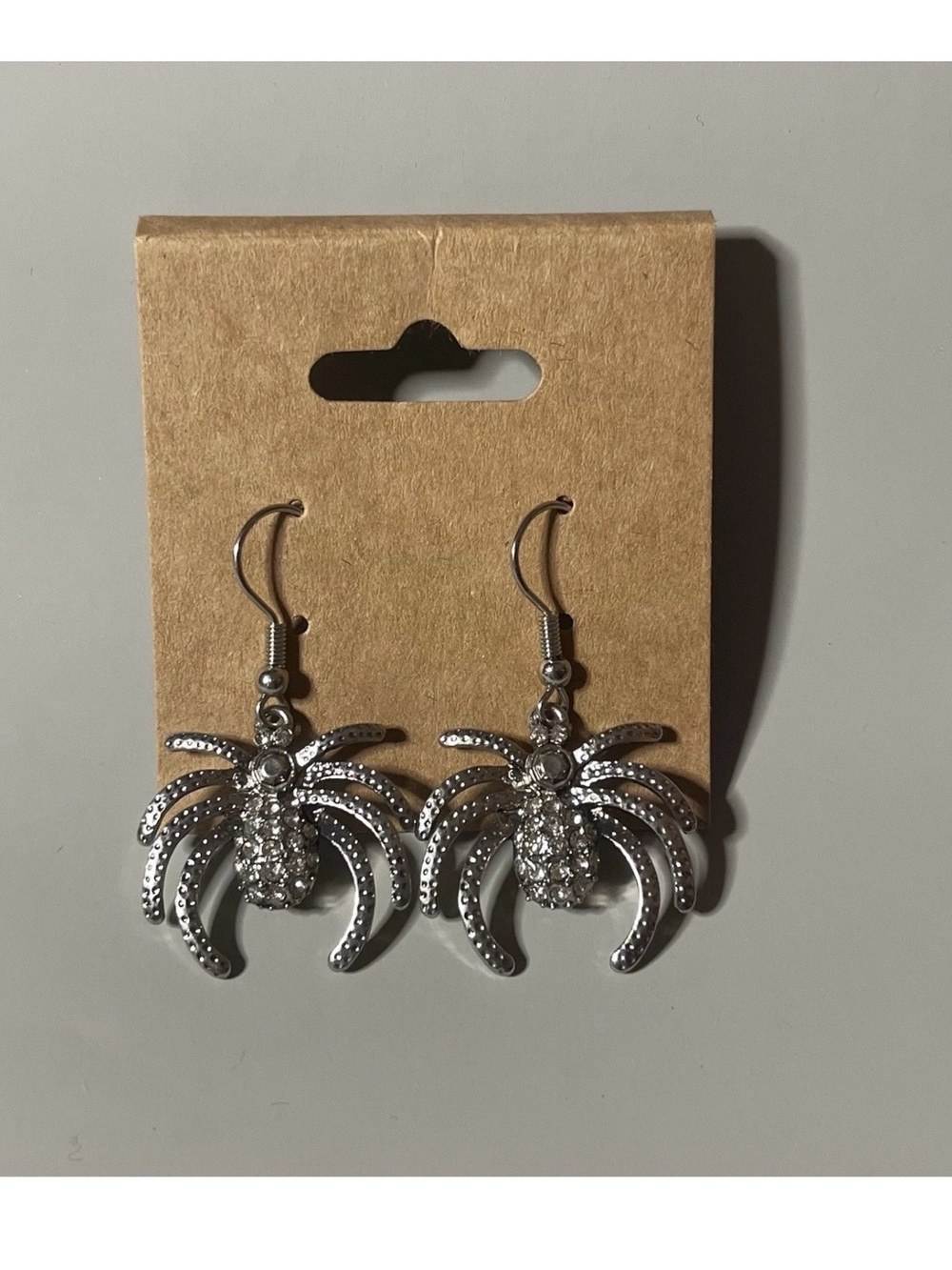 Silver Palm Tree Drop Earrings with Clear Crystal Accents